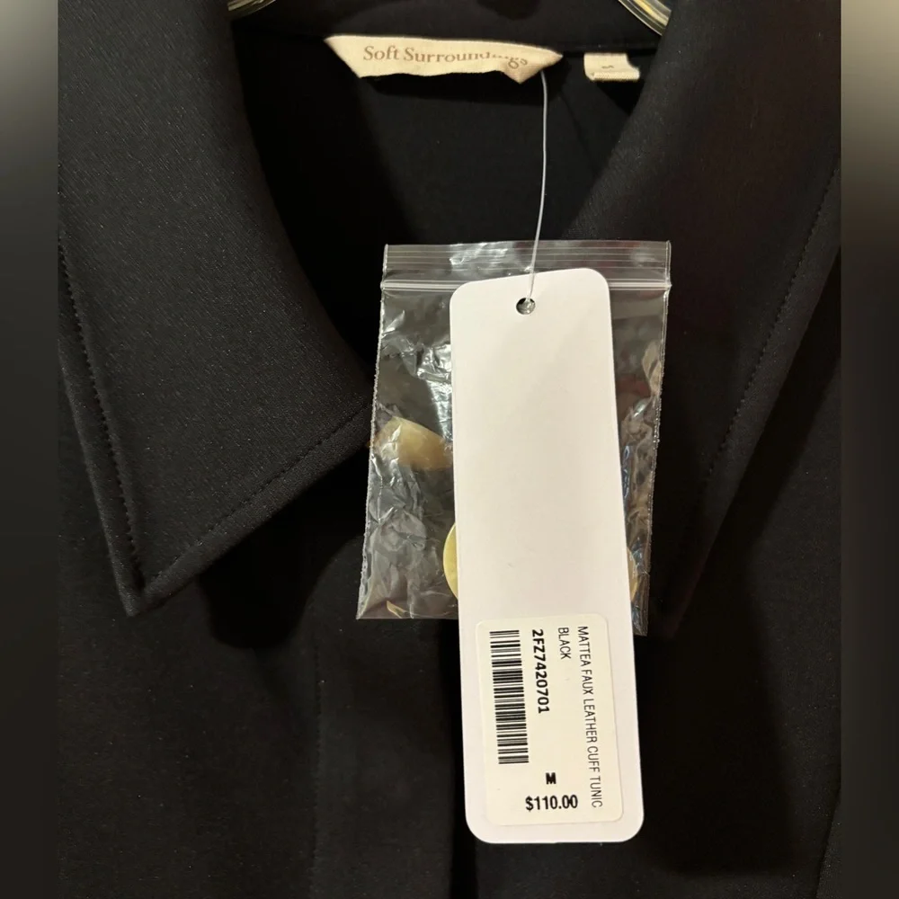 Soft Surroundings Black Mattea Faux Leather Cuff Tunic Shirt - Picture 4 of 12